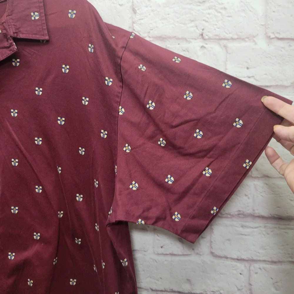 Ralph Lauren Crest All Over Print Polo Shirt Size XL Burgundy Maroon Golf Casual